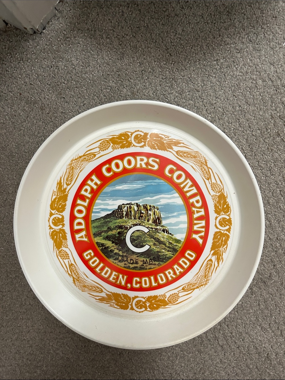 Adolph Coors Company Vintage Plastic Tray - White with Red & Gold Logo